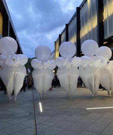 Five over-sized balloon-type figures storm the streets of Northwich Town Centre